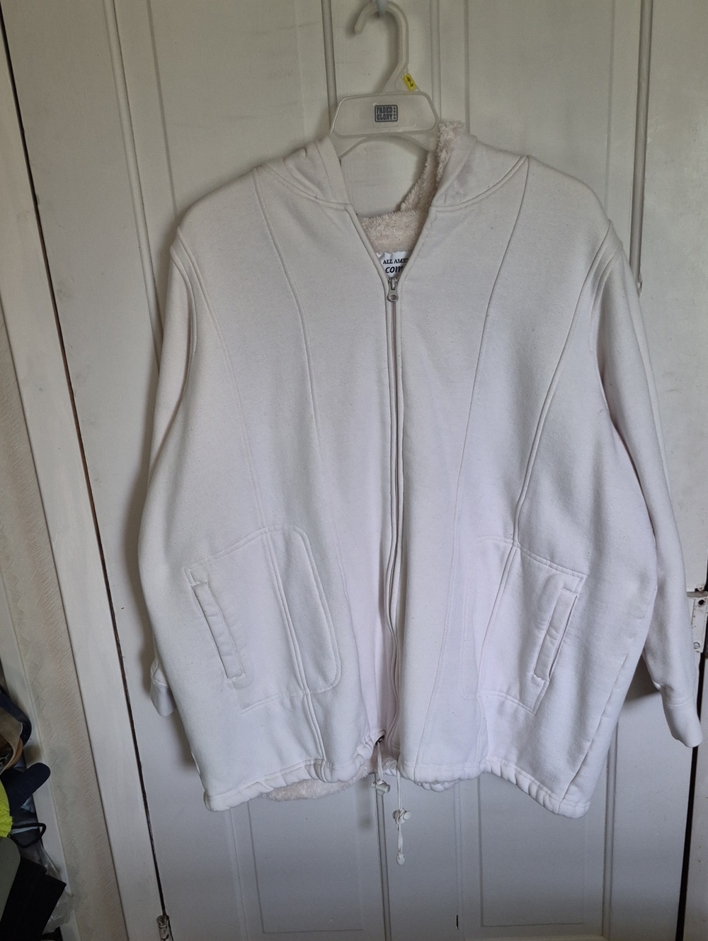 Women's White Sherpa-Lined Zip Hoodie Jacket